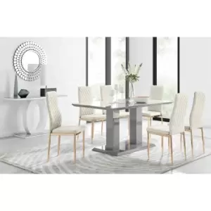 Image of Furniture Box Imperia 6 Grey Dining Table and 6 Cream Velvet Milan Gold Leg Chairs