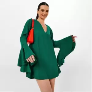 Image of I Saw It First Crinkle Flared Sleeve Mini Dress - Green