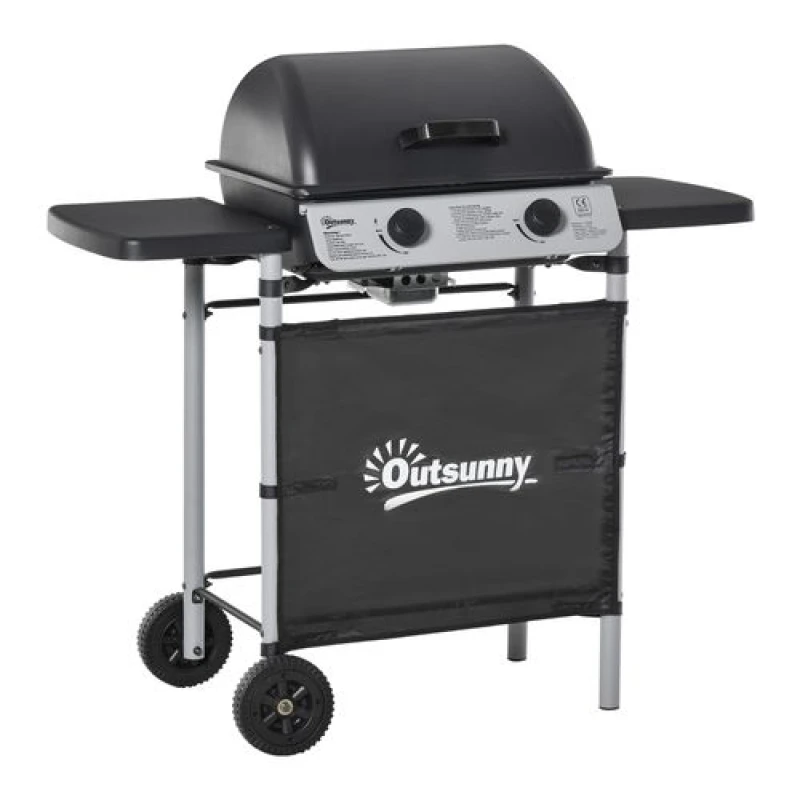 Image of Outsunny Outsunny Propane Gas Barbecue Grill 2 Burner Cooking BBQ 5.6 kW w/ Side Shelves