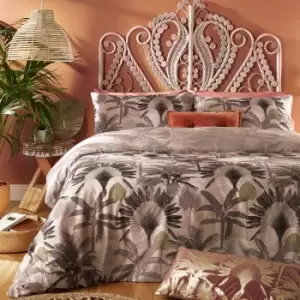Image of Furn. Malaysian Palm Blush Floral Reversible Duvet Cover and Pillowcase Set Blush/Yellow