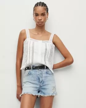 Image of AllSaints Samara Lace Panelled Frill Trim Top