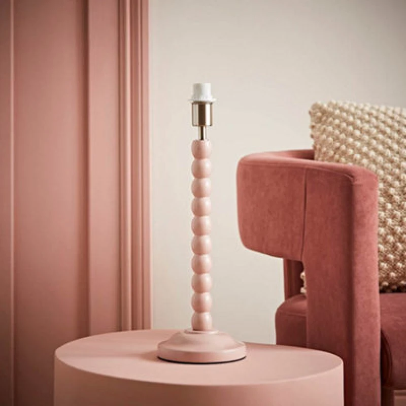 Image of ValueLights Bobbins Painted Rose Pink Table Lamp Base Light Pink