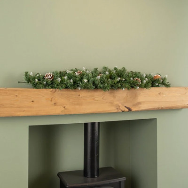 Image of Samuel Alexander 90cm Snow King Fir Christmas Swag Garland with Pine Cones & Snow Tips Green