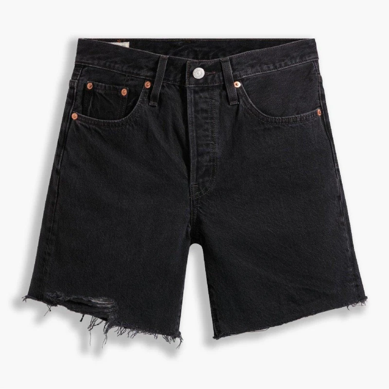 Image of Levis Womens Mid Thigh Denim Shorts Lunar Black female 25 L32