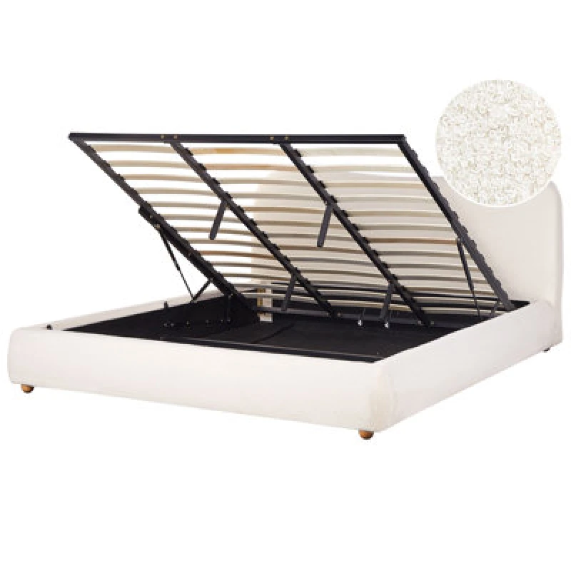 Image of Beliani Ottoman Bed Boucle Blagnac 180 X 200 Cm (Eu Super King) Off-White