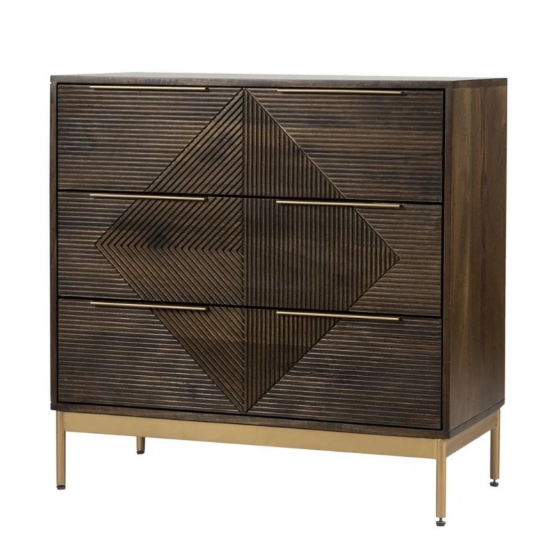 Image of Jaipur Furniture Ltd Zaine Carving 3 Drawer Chest - Mango Wood - L40 x W81.5 x H80.5cm - Dark Finish - Assembly Required in Brown Brown Unisex