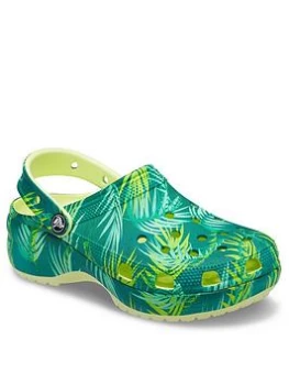 Image of Crocs Classic Platform Tropical Clog Wedge Shoe - Multi, Size 4, Women