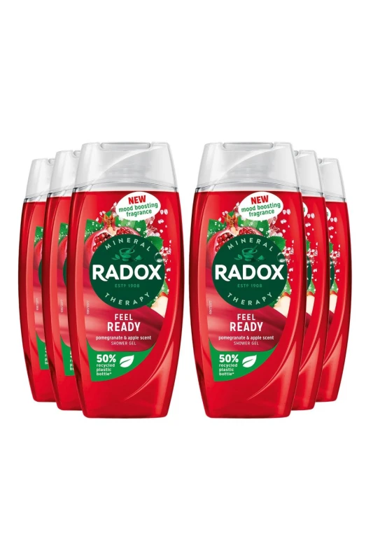 Image of Radox Womens 'Shower Gel' Feel Ready with Pomegranate & apple Scent, 6 x 225ml in Red Red Female