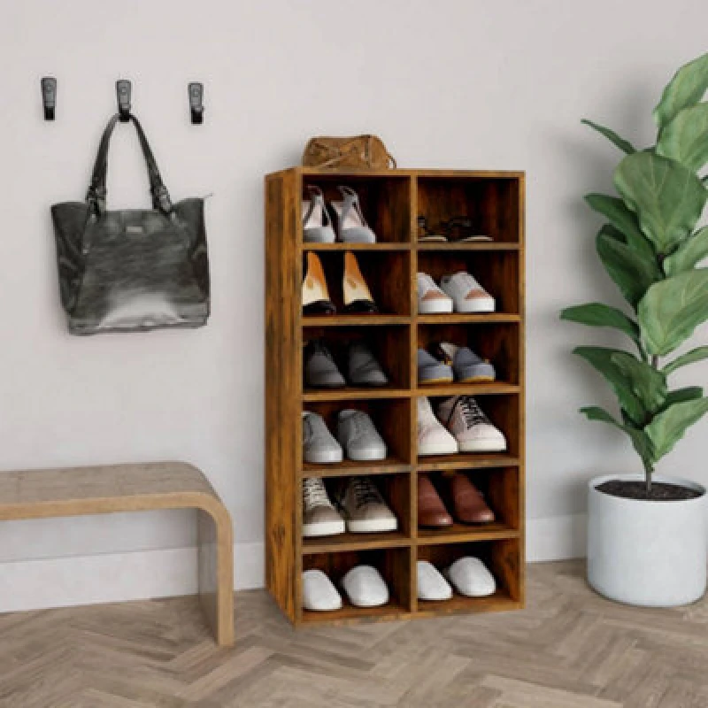Image of Vidaxl Shoe Rack Smoked Oak 54X34X100.5cm Engineered Wood