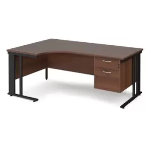 Image of Office Desk Left Hand Corner Desk 1800mm With Pedestal Walnut Top With Black Frame 1200mm Depth Maestro 25 MCM18ELP2KW