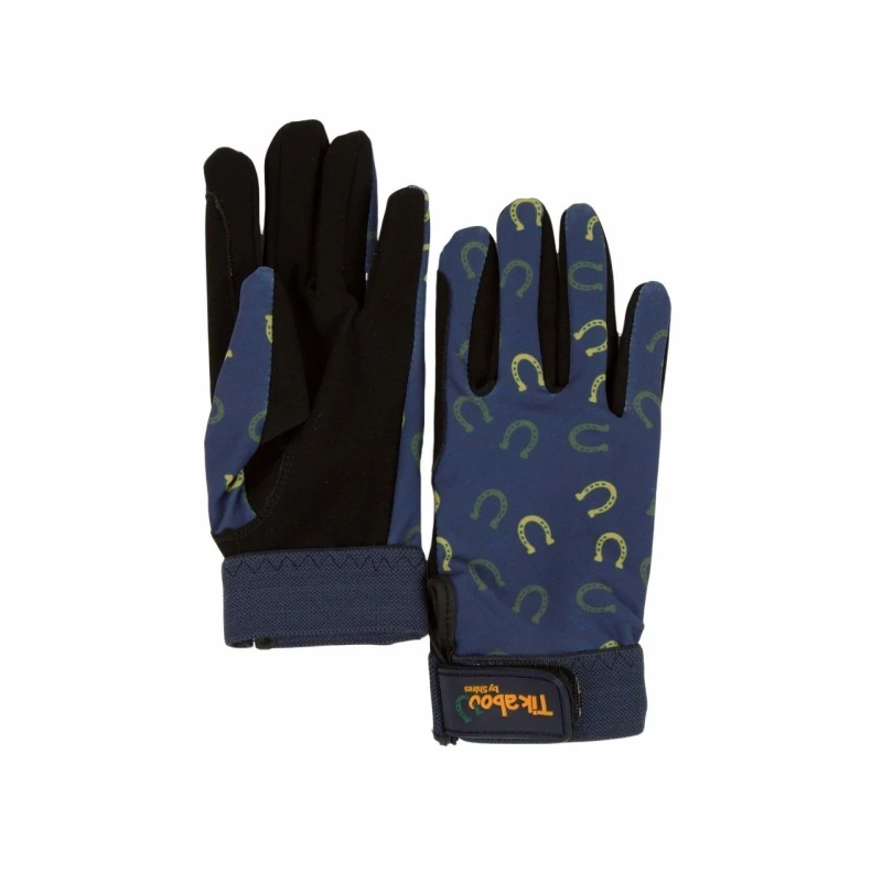 Image of Tikaboo Horseshoe Riding Gloves in Navy Size: Large Navy Unisex L