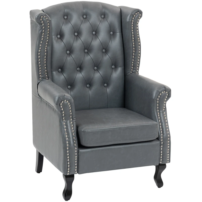 Image of HOMCOM HOMCOM Chesterfield-style Wing Back Armchair Tufted Accent Chair Grey Size: 1 Seater Grey 1 Seater Unisex 5063603057715