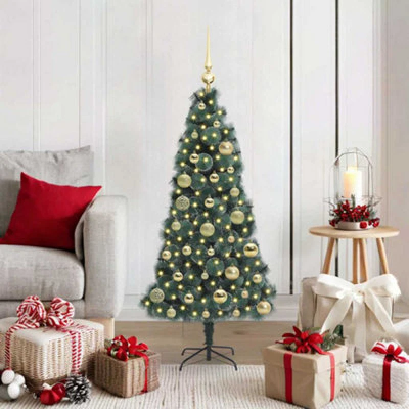 Image of vidaXL Artificial Pre-lit Christmas Tree with Gold Ball Set Green 120 cm, Green 3396145