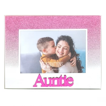 Image of 5" x 3.5" Pink Glitter Glass Frame - Auntie