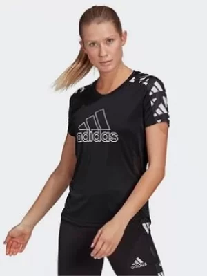 Image of adidas Own The Run Celebration T-Shirt, Black, Size XS, Women