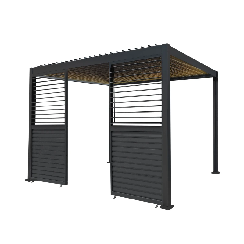 Image of Monstershop Anthracite Aluminium Pergola With LED Lights & 2 x Shutter Panels - 3m in Grey Grey Unisex