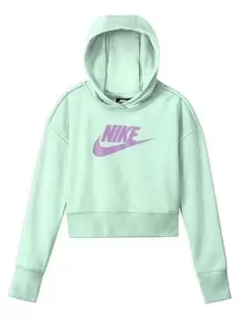 Image of Nike Older Girls Nsw Club French Terry Crop Hoodie - Mint, Mint, Size L=12-13 Years, Women