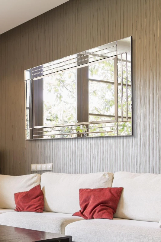 Image of MirrorOutlet 'Milton' All Glass Bevelled Square Corner Large Dress Mirror 120 x 80 CM in Clear Clear Unisex 120 x 80 CM