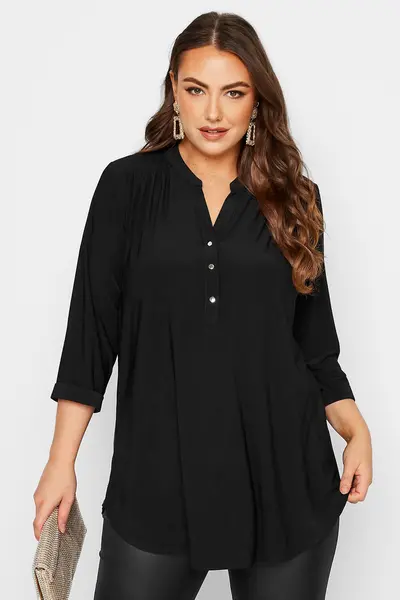 Image of Yours Half Placket Shirt Black