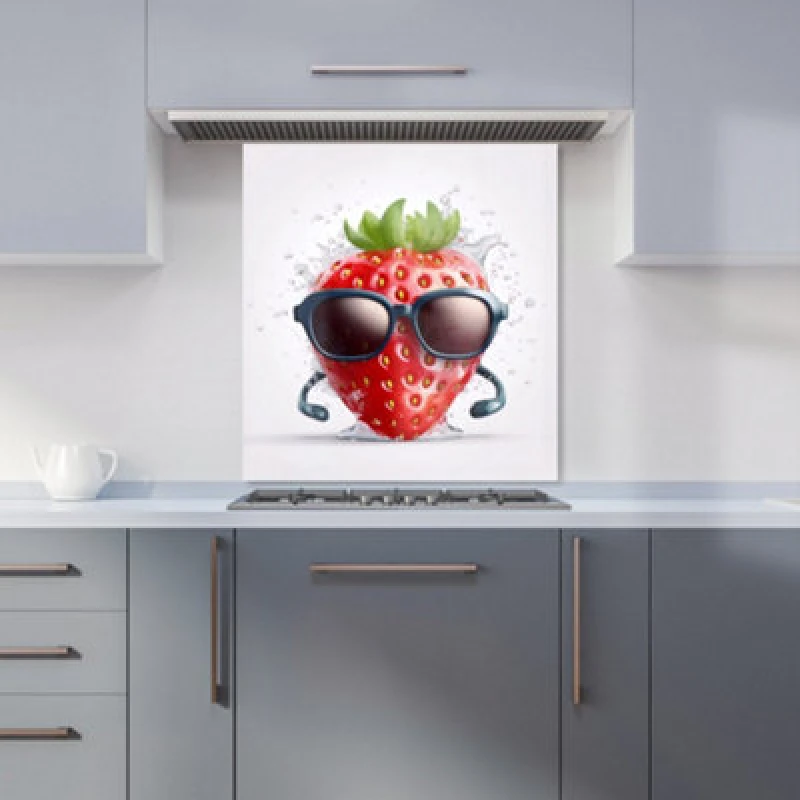 Image of Warren Reed Designer Strawberry In Glasses Kitchen Splashback