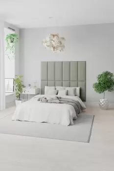Image of EasyMount Wall Mounted Upholstered Panels, Modular DIY Headboard in Pure Pastel Cotton Fabric (Pack of 8)