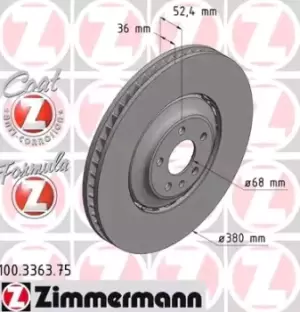 Image of ZIMMERMANN Brake disc AUDI 100.3363.75 Brake rotor,Brake discs,Brake rotors