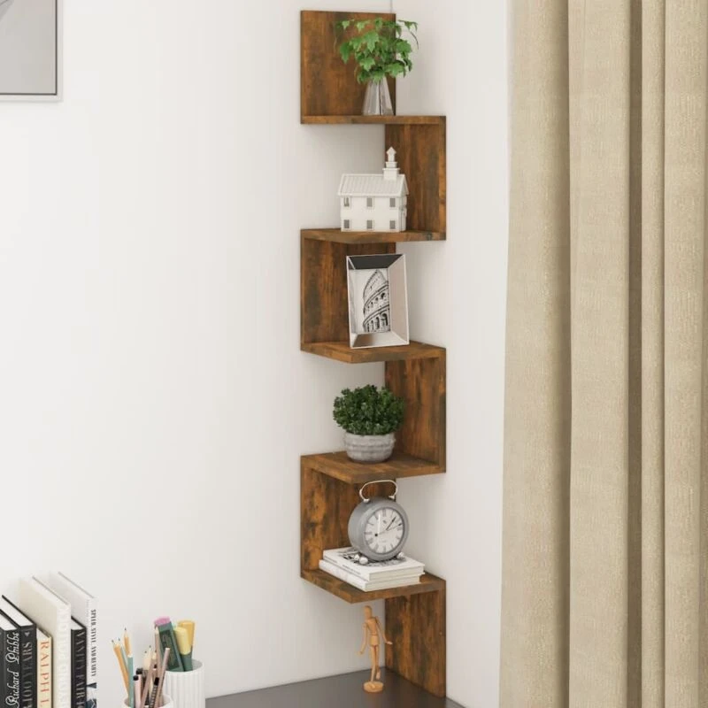 Image of VIDAXL Vidaxl - Wall Corner Shelf Smoked Oak 20x20x127.5cm Engineered Wood 8720286932728