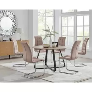 Image of Furniture Box Santorini Brown Round Dining Table and 6 Cappuccino Murano Chairs