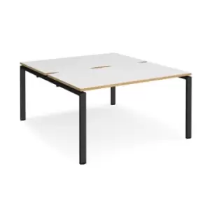 Image of Bench Desk 2 Person Rectangular Desks 1400mm White/Oak Tops With Black Frames 1600mm Depth Adapt
