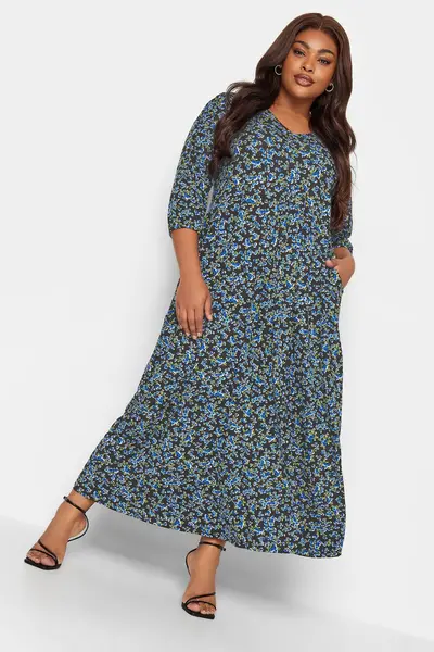 Image of Yours Printed Maxi Dress Blue