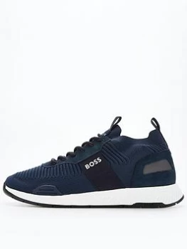 Image of BOSS Titanium Knit Runner Trainers - Navy, Size 10, Men