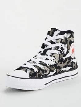 Image of Converse Chuck Taylor All Star Hi Top Shark Bite Childrens Trainers - Black/White