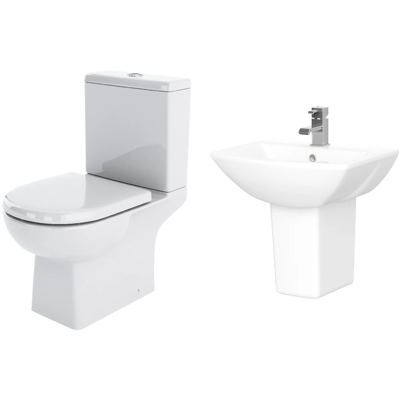 Image of Balterley Close Coupled Toilet Pan Cistern Seat Basin Semi Pedestal White