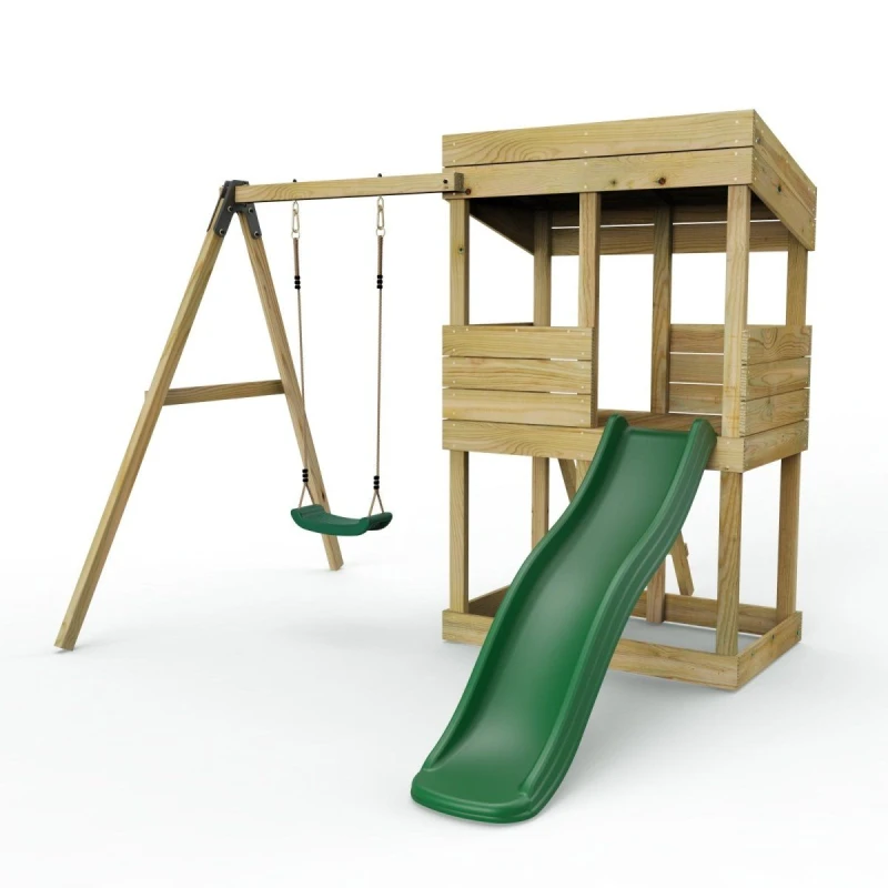 Image of Rebo Wooden Lookout Tower Playhouse with 6ft Slide - Arches Natural