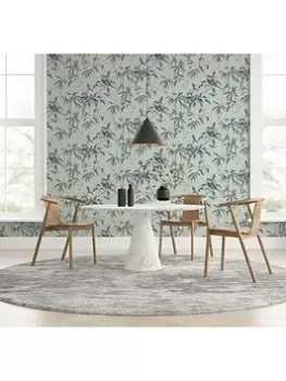 Image of Arthouse Oriental Floral Birds Wallpaper - Grey/Blue