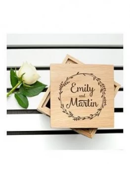 Image of Treat Republic Personalised Romantic Wreath Frame Oak Photo Cube