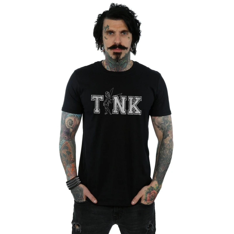 Image of Disney Men Tinker Bell Collegiate Tink T-Shirt in Black Size: Small Black S Male 5059114944262