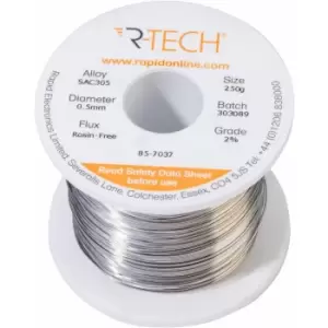 Image of 857037 SAC305 Solder 2% Rosin-Free hf Flux Halide-Free 0.5mm 250g Reel - R-tech