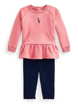 Image of Ralph Lauren Baby Girl Front Pocket T Shirt and Legging Set - Pink, Size 12 Months