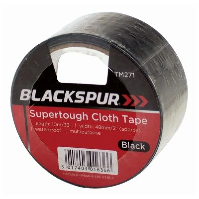 Image of Blackspur 48Mm X 10M Supertough Cloth Tape - Black 52621AWUK
