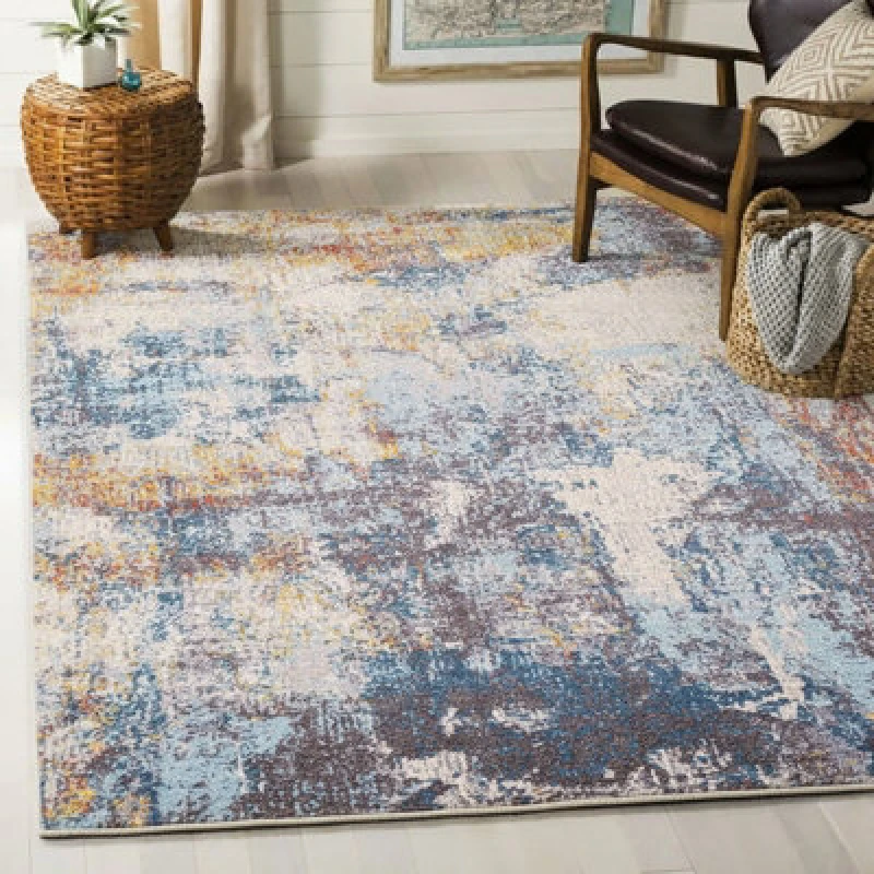 Image of Livabliss Abstract Modern Marble Dark Blue Valerie Area Rug 200 X 275cm - Easy Care, Non Shedding, Ideal For Living Room & Bedroom