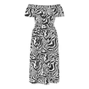 Image of Yumi Black Zebra Print Bardot Dress - Black