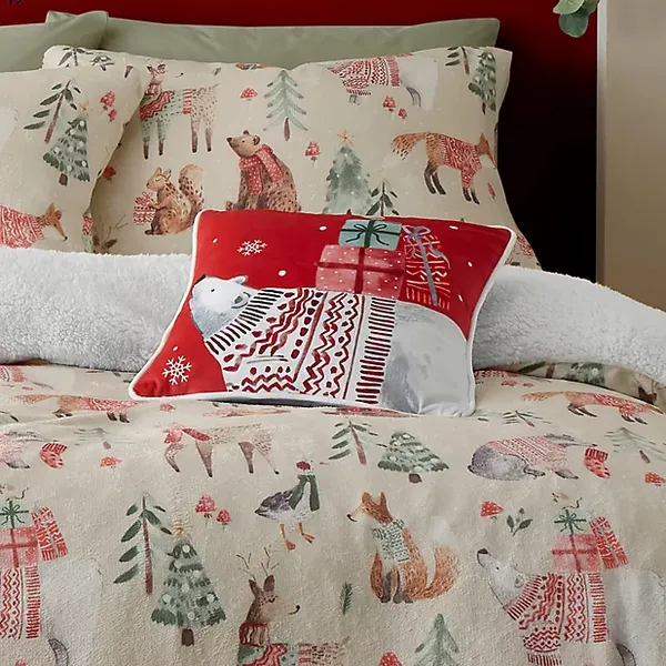 Image of Fusion Christmas Woodland Animals Filled Cushion in Red Cushions 43 x 43cm Red 70870708001