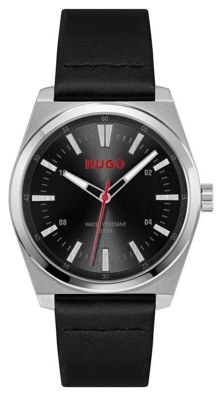 Image of HUGO 1530437 #ARK (40mm) Black Dial / Black Leather Strap Watch