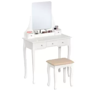 Image of Homcom Dressing Table Set With Mirror And Stool 5 Drawers Crystal Handles White