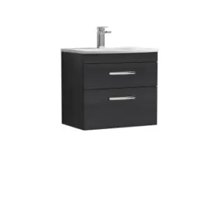Image of Nuie Athena 600 Wall Hung 2-drawer Vanity & Curved Basin - Black Woodgrain