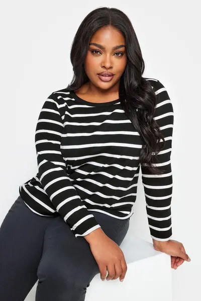Image of Yours Stripe Long Sleeve T-Shirt Black