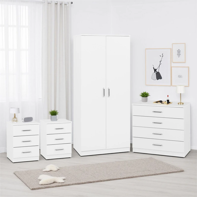 Image of Seconique Dakotia 2 Door Wardrobe Bedroom Set in White White Unisex