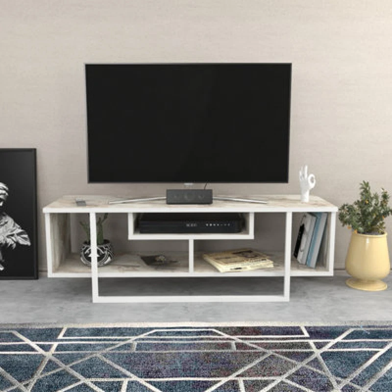 Image of Decorotika Astona TV Stand TV Unit For Tvs Up To 55" White Marble Effect And White