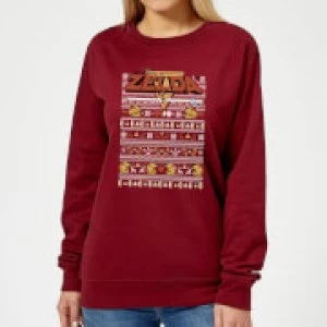 Image of Nintendo Legend Of Zelda Pattern Womens Christmas Sweatshirt - Burgundy - S